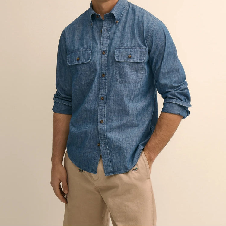 Men's Blue Chambray Long Sleeve Work Shirt