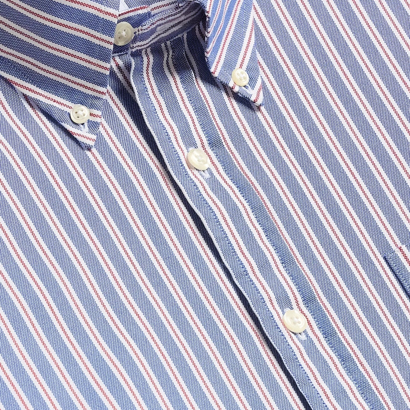 Men's Blue and Red Vertical Stripe Long Sleeve Shirt