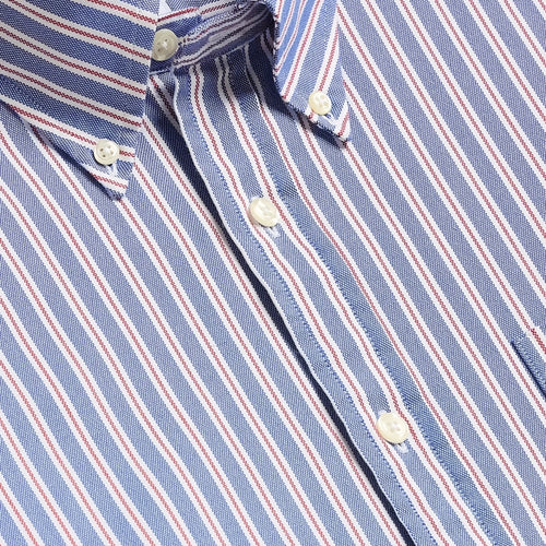 Men's Blue and Red Vertical Stripe Long Sleeve Shirt