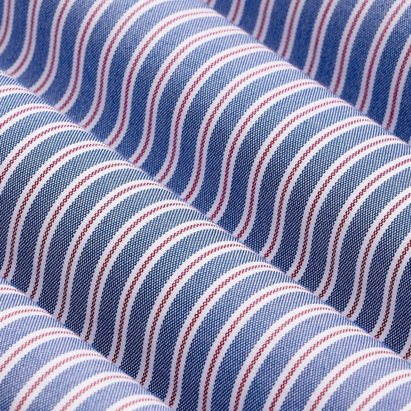 Men's Blue and Red Vertical Stripe Long Sleeve Shirt