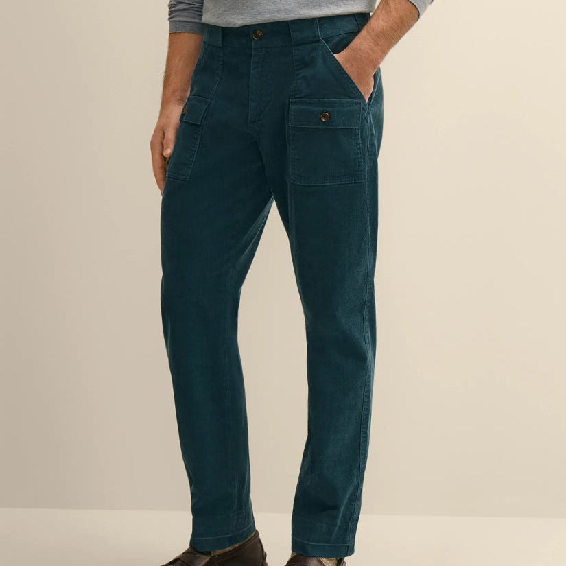 Men's Dark Green Straight-Leg Cargo Trousers