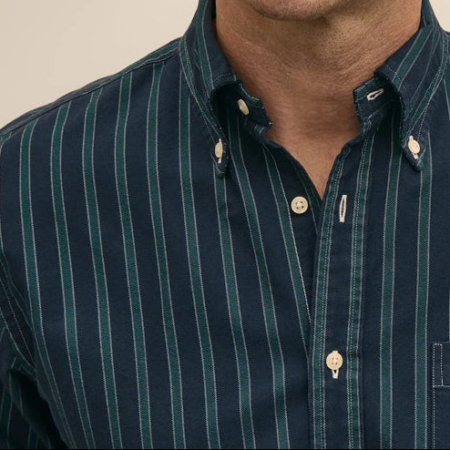 Men's Dark Green Vertical Stripe Jacquard Long Sleeve Shirt