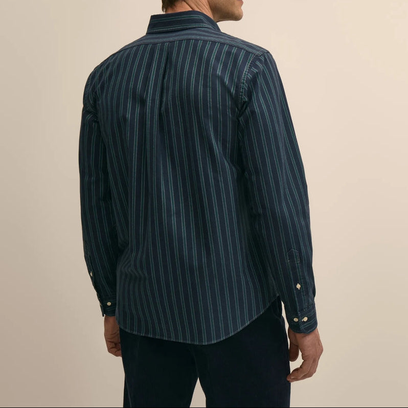 Men's Dark Green Vertical Stripe Jacquard Long Sleeve Shirt