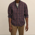 Men's Navy and Red Plaid Long Sleeve Shirt