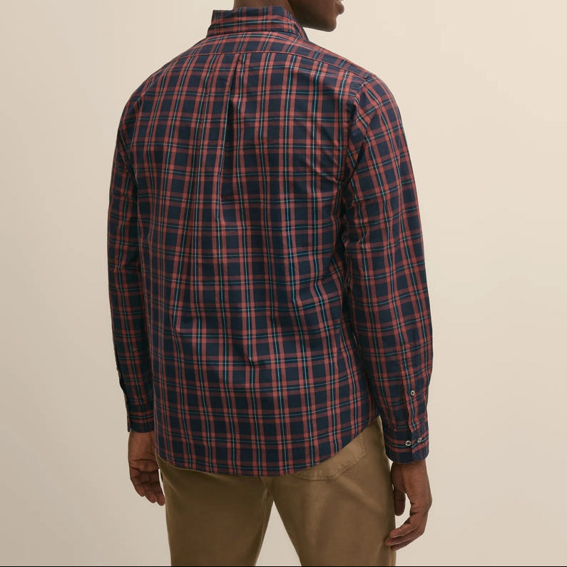 Men's Navy and Red Plaid Long Sleeve Shirt