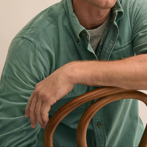 Men's Washed Green Long Sleeve Utility Shirt